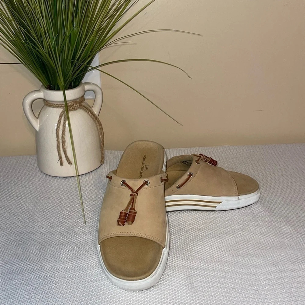 G H Bass & Co womens sandals 8 Roxanna tan leather flat slide slip on casual